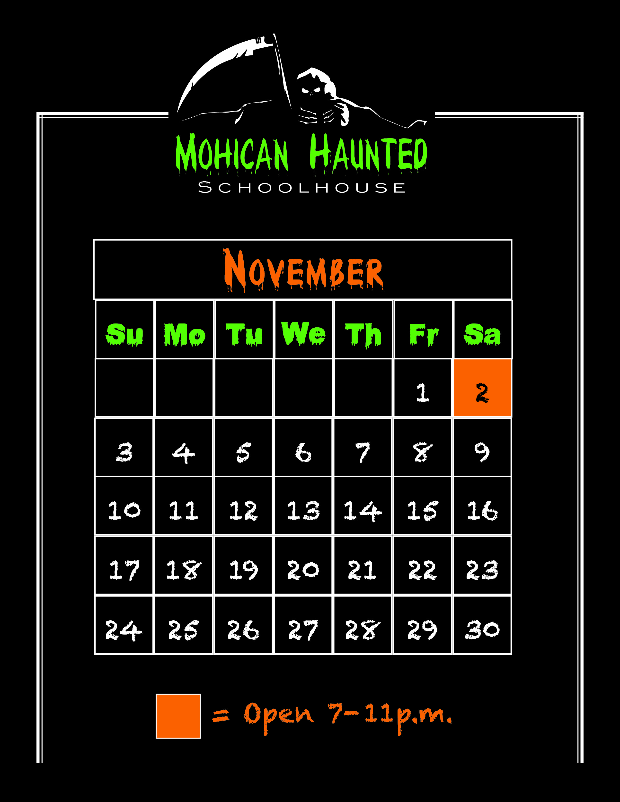 2024 Haunted Schoolhouse November Calendar